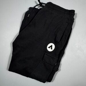 Airwalk Mens Black Cargo Jogger Pants Logo Detail Drawstring Waist Large